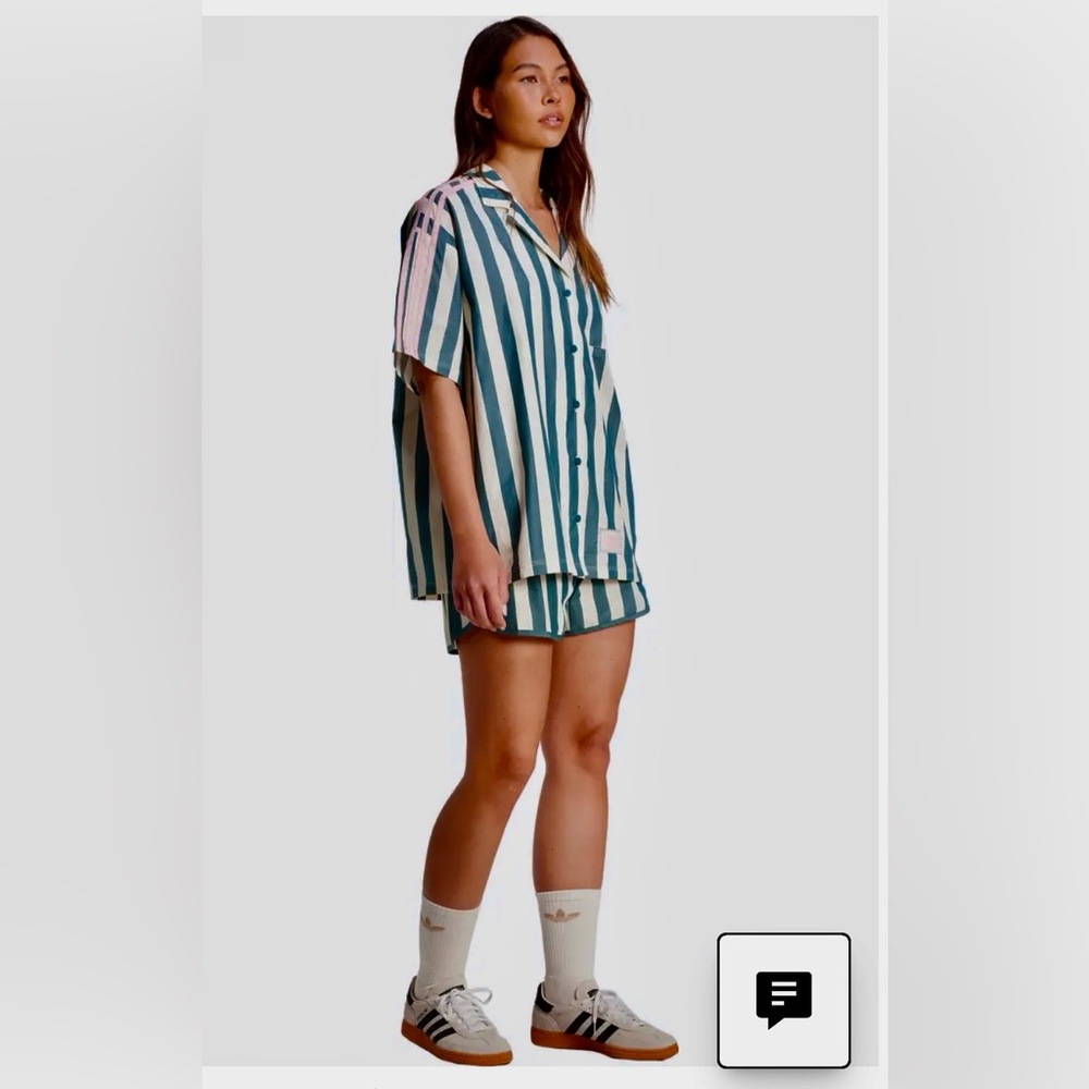 Adidas Resort SS Green and Pink Striped Shirt